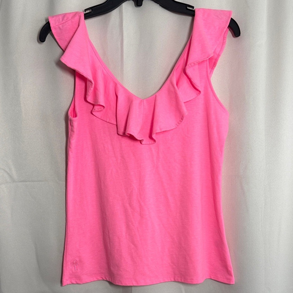 Lilly Pulitzer Alessa Ruffle Pink Tank Top Size XS - Picture 2 of 6